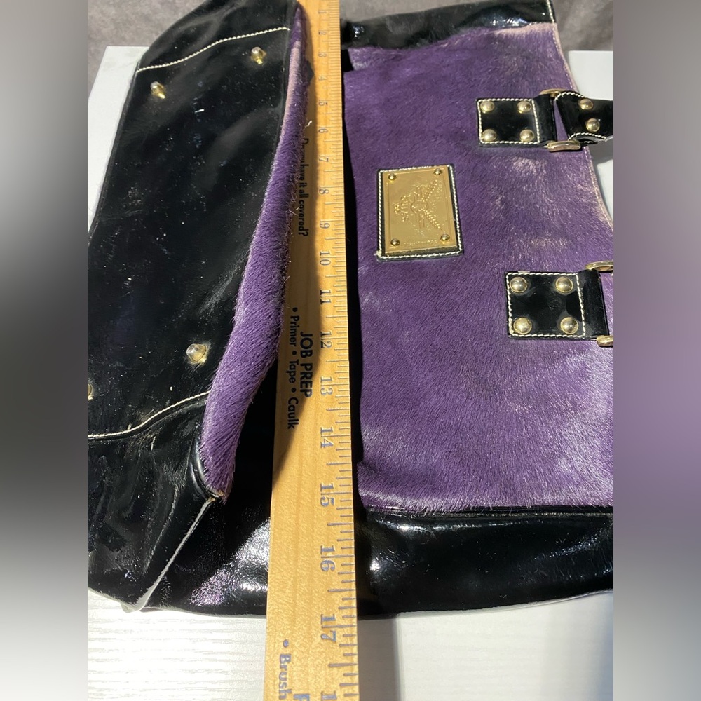 Guia’s Italian Women's Purple & Black Calf Hair Handbag – Gold Chain Accents - Picture 8 of 10